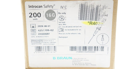 Braun 4251709-02 Introcan Safety PUR IV Cath. 16G x 1-1/4inch - Box of 200